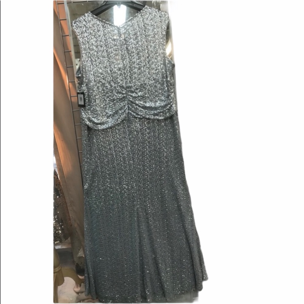 MARINA dress Cutout Sequin Lace Gown Silver,NWT - Picture 3 of 13